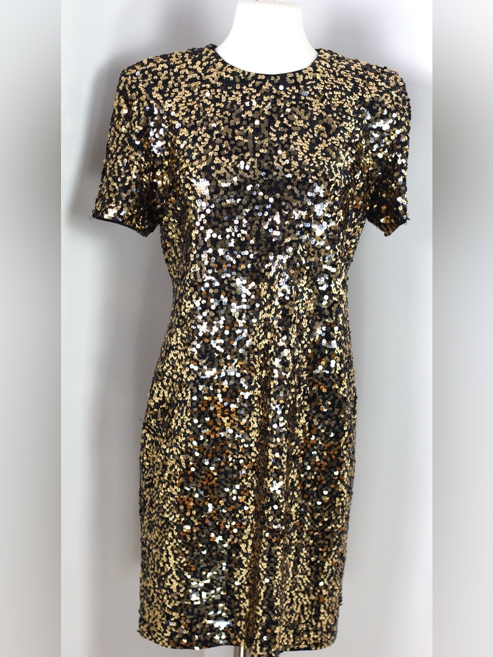 Adrienne Vittadini Gold Sequin Mini Dress Vintage